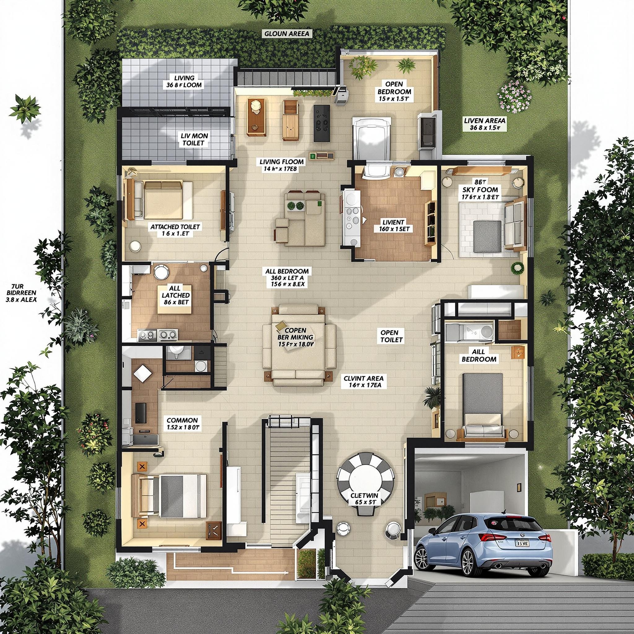 Spacious Five-Bedroom House with Outdoor Greenery