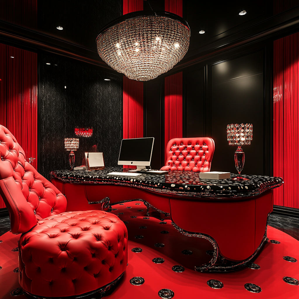 Spacious Red and Black Diamond Conference Room