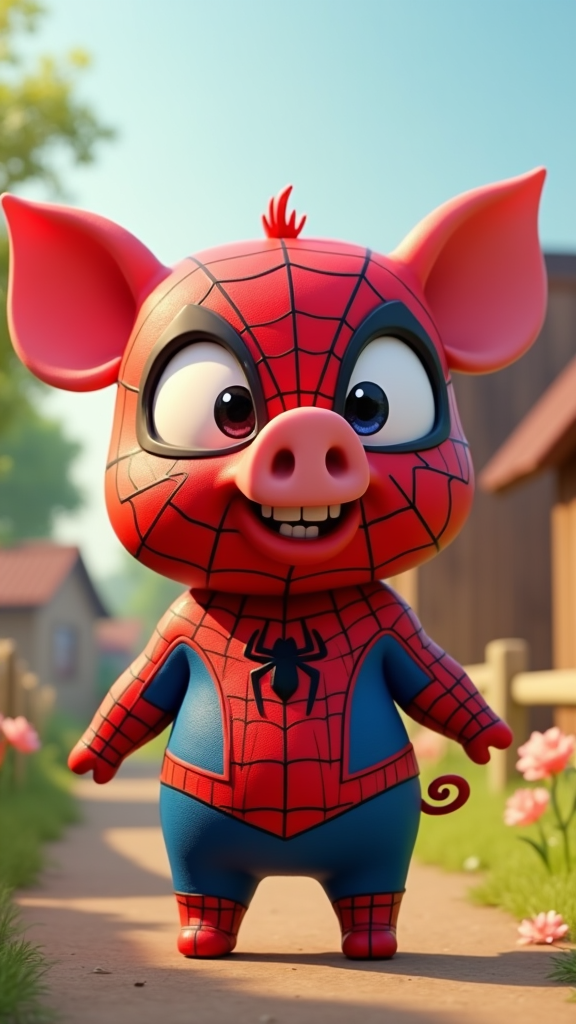 Spider-Man as cheeky spider pig in farm