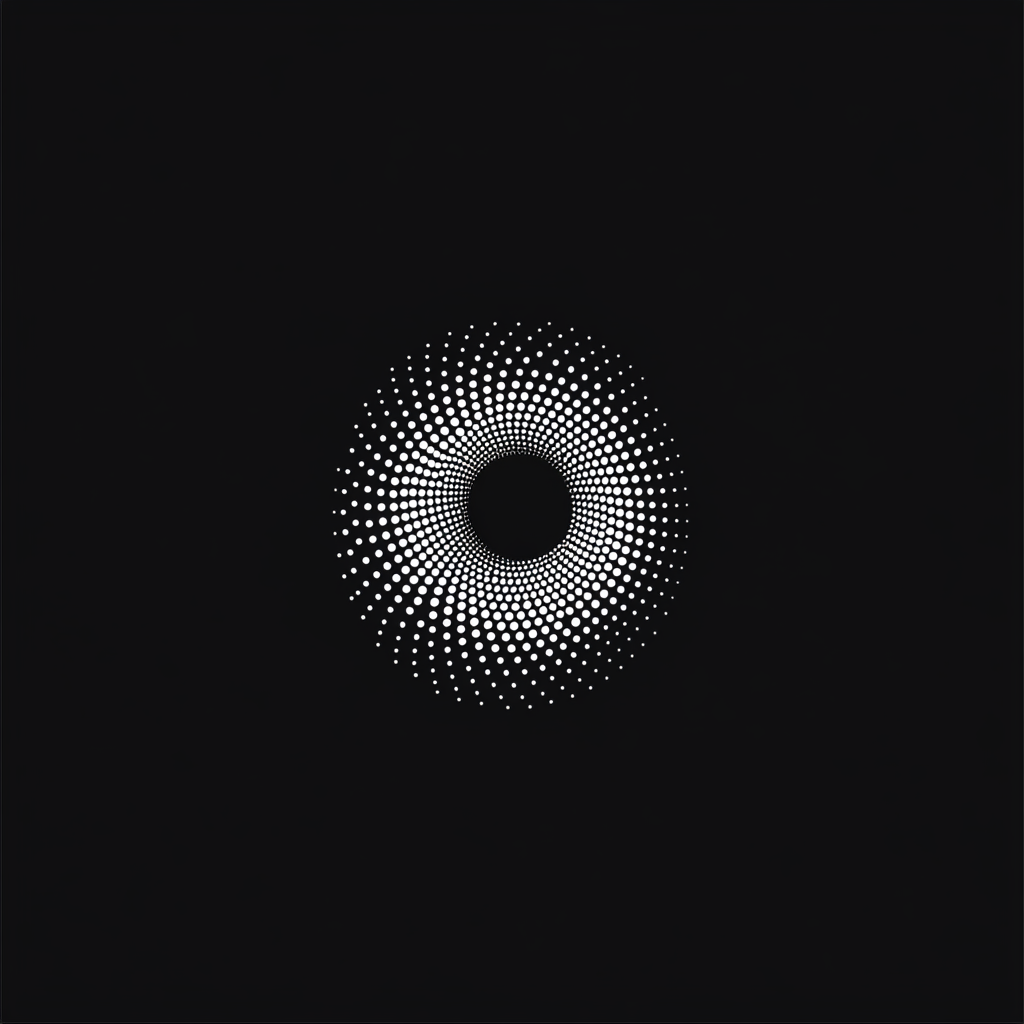 Spiral of white dots on black background.