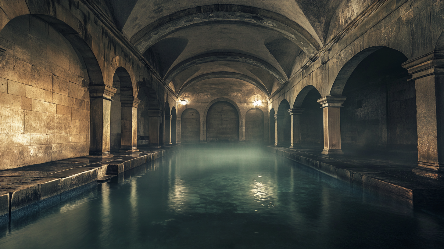 Spooky Roman Baths at Midnight with Evil Water