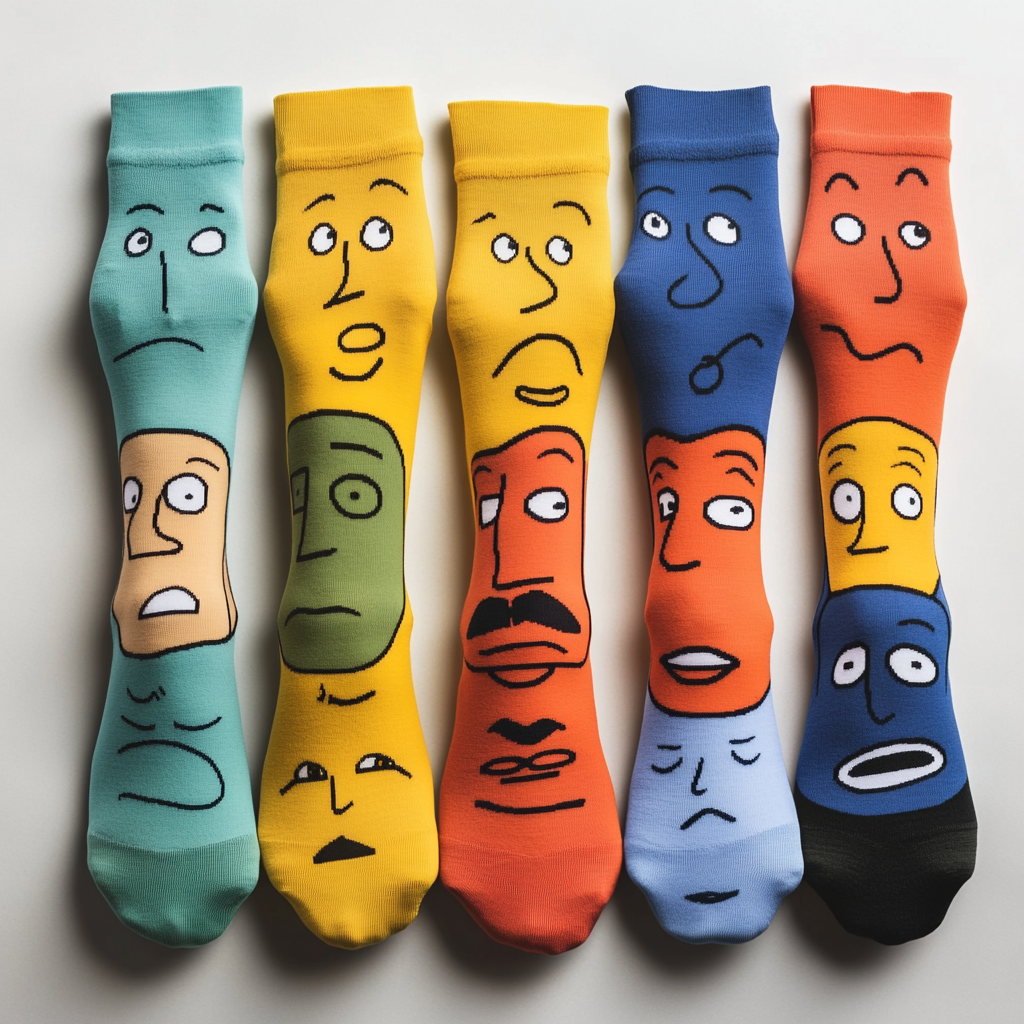 Sport sock with expression, happy colors, vector format.