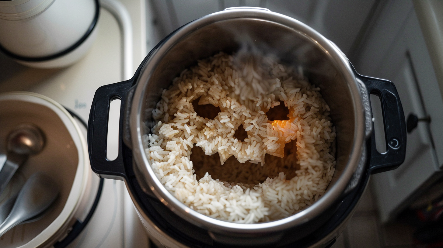 Spotless Kitchen with Demon-faced Burnt Rice in Cooker