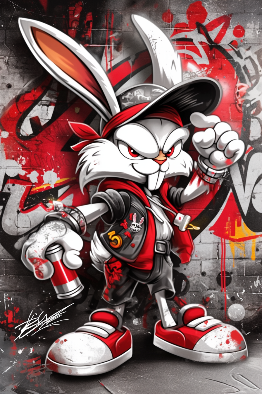 Spray-Paint Rebel Rabbit: Urban Graffiti Mischief