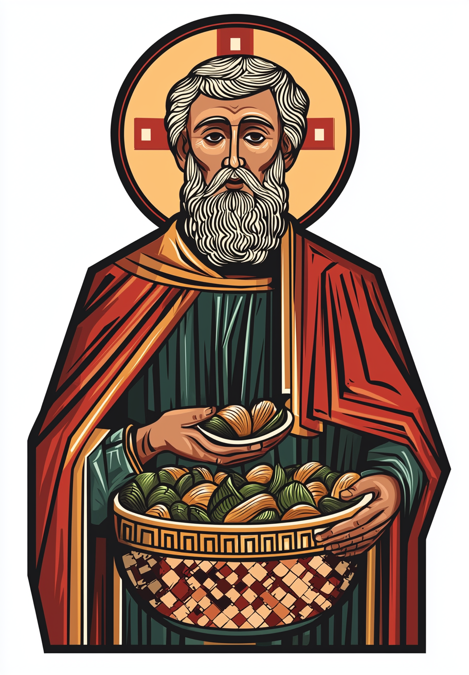 St. Nicolas Eating Mussels in Slavic Style