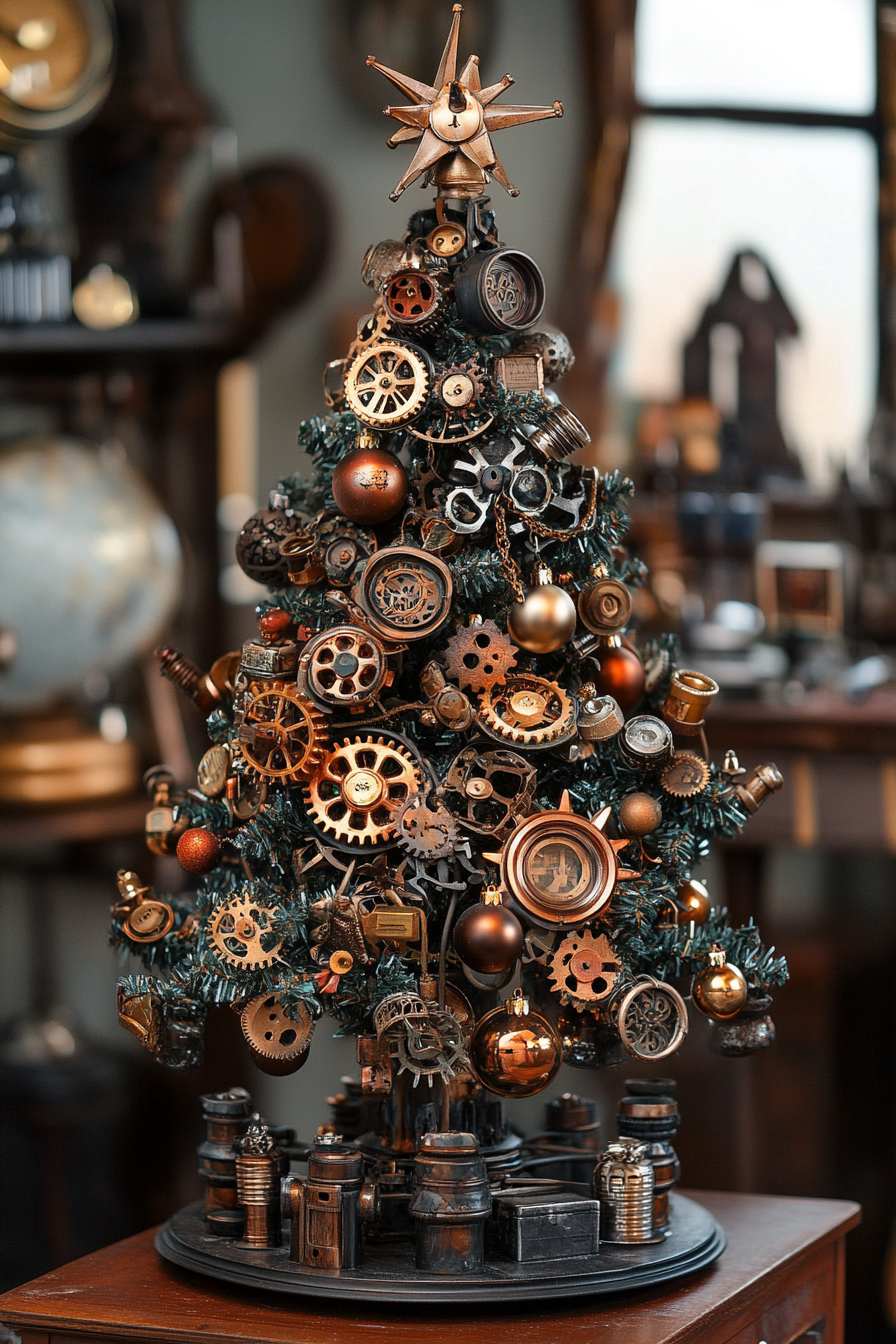 Steampunk Mini Christmas Tree: Imaginative Victorian Decoration