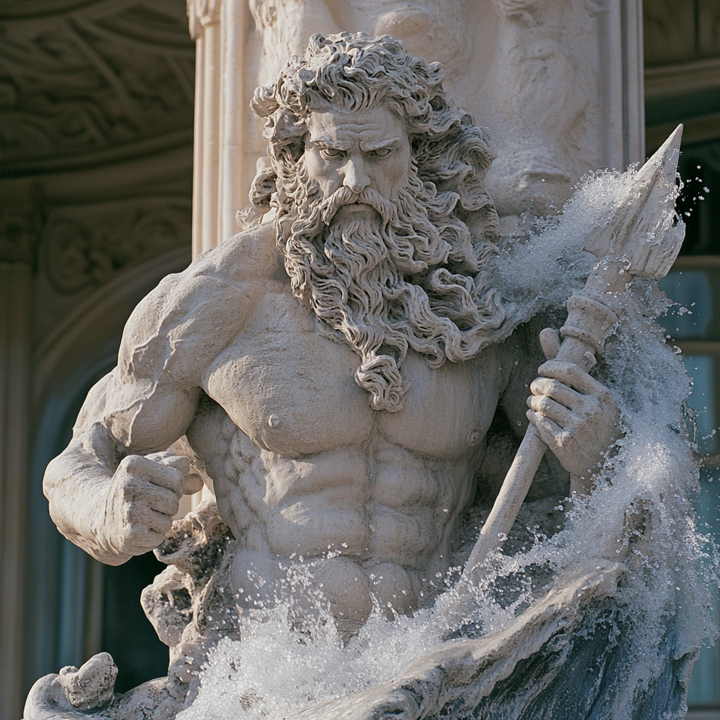 Stone sculpture of Poseidon, god of sea statue