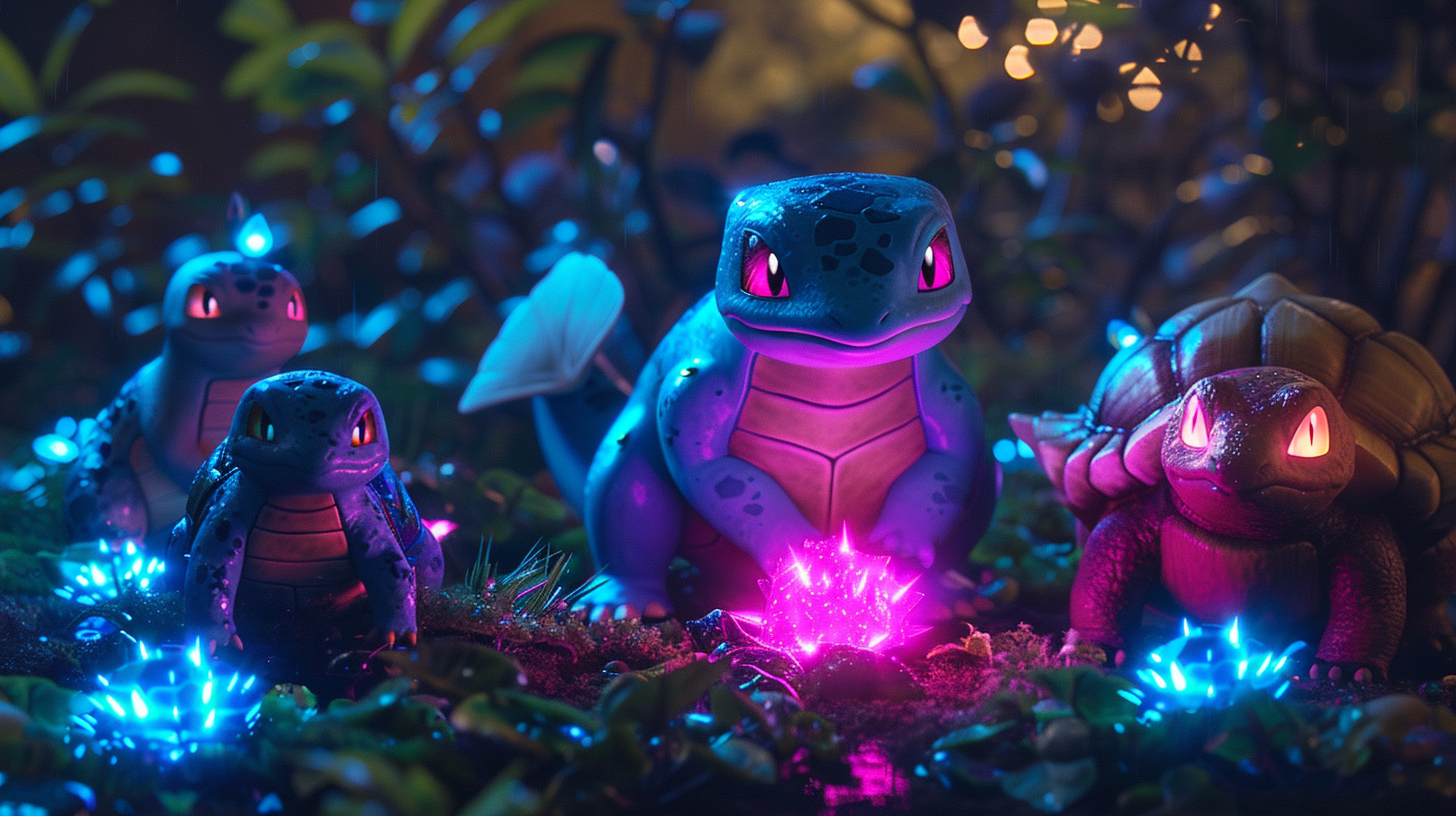 Stunning Neon Pokemon in Dreamy Landscape.