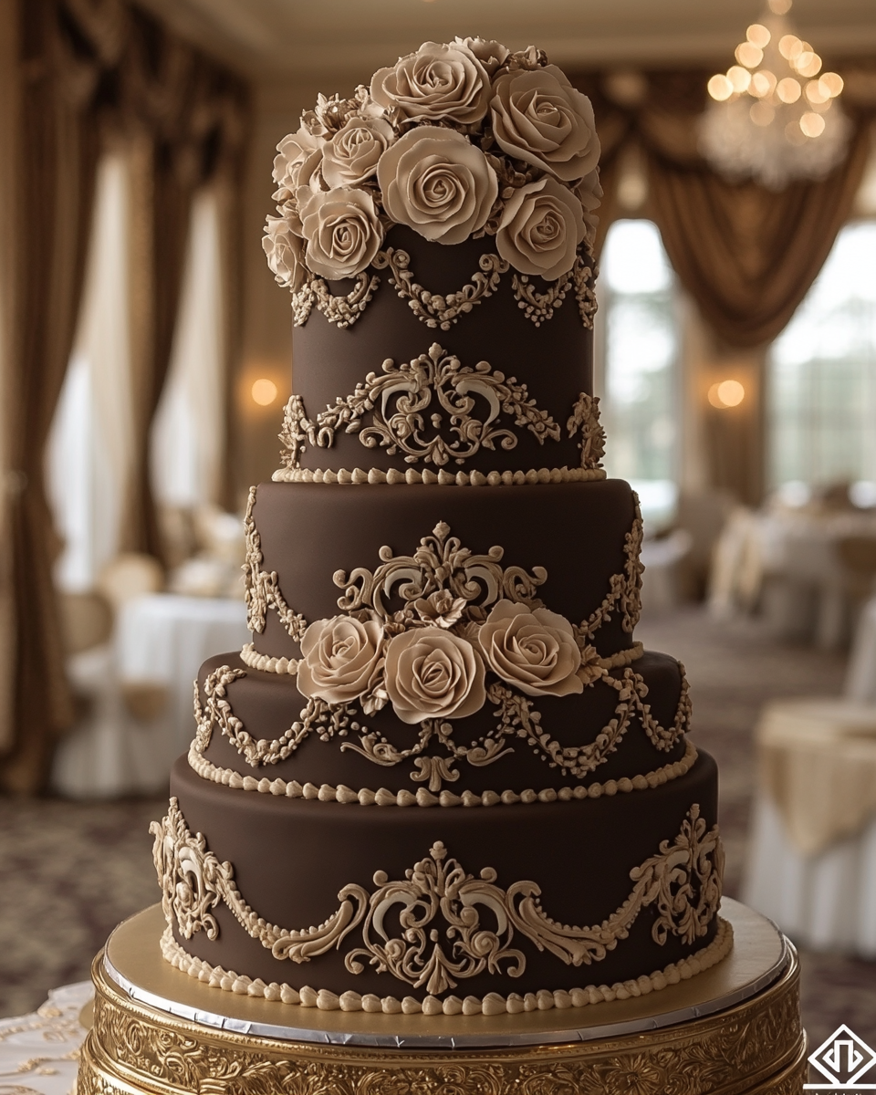 Stunning Victorian Wedding Cake on Gold Stand