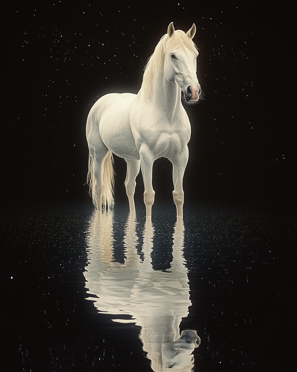 Stunning White Horse Fencing in Colorful Lake Reflection