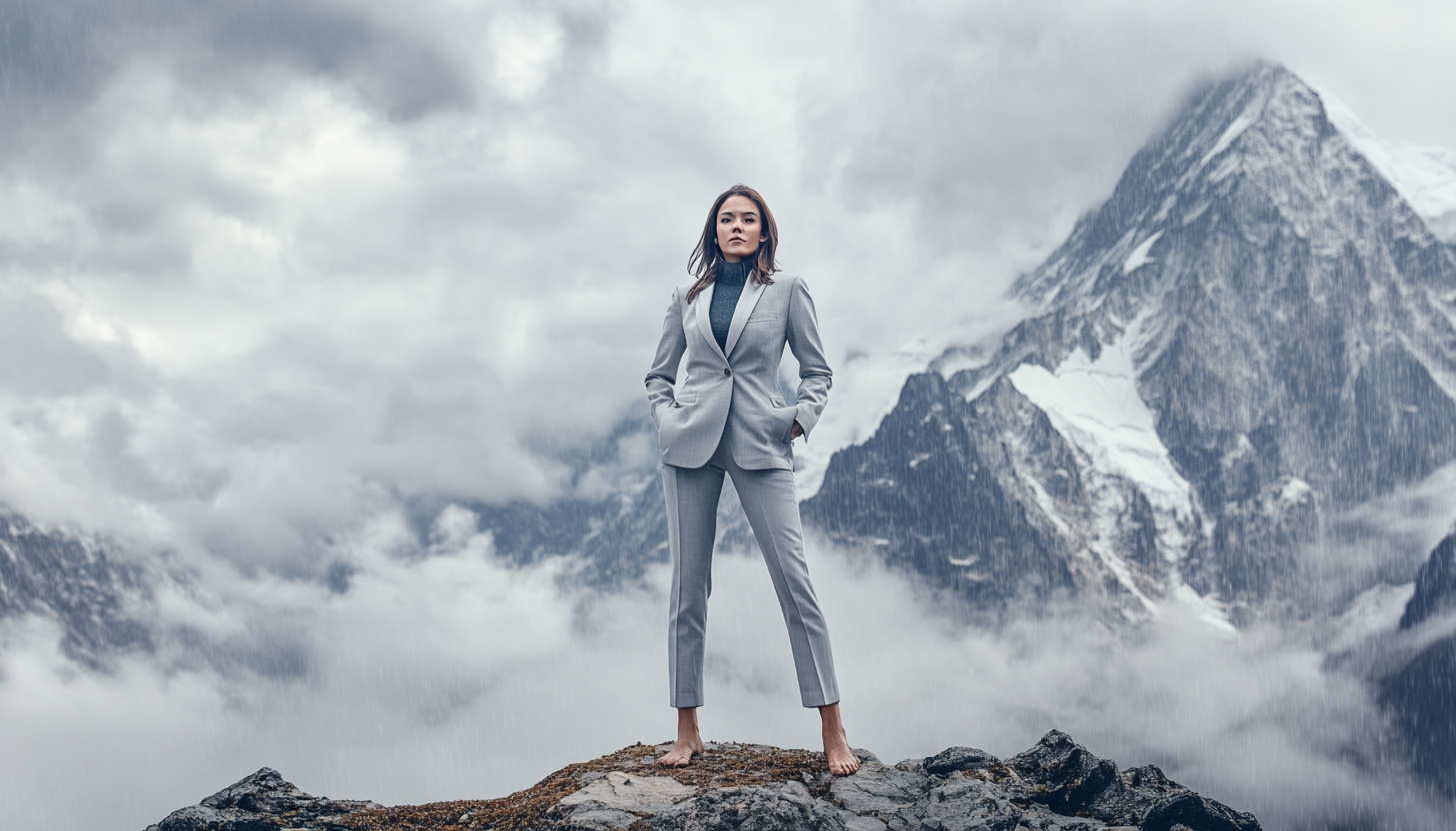 Stylish Lawyer on Everest in Stormy Weather