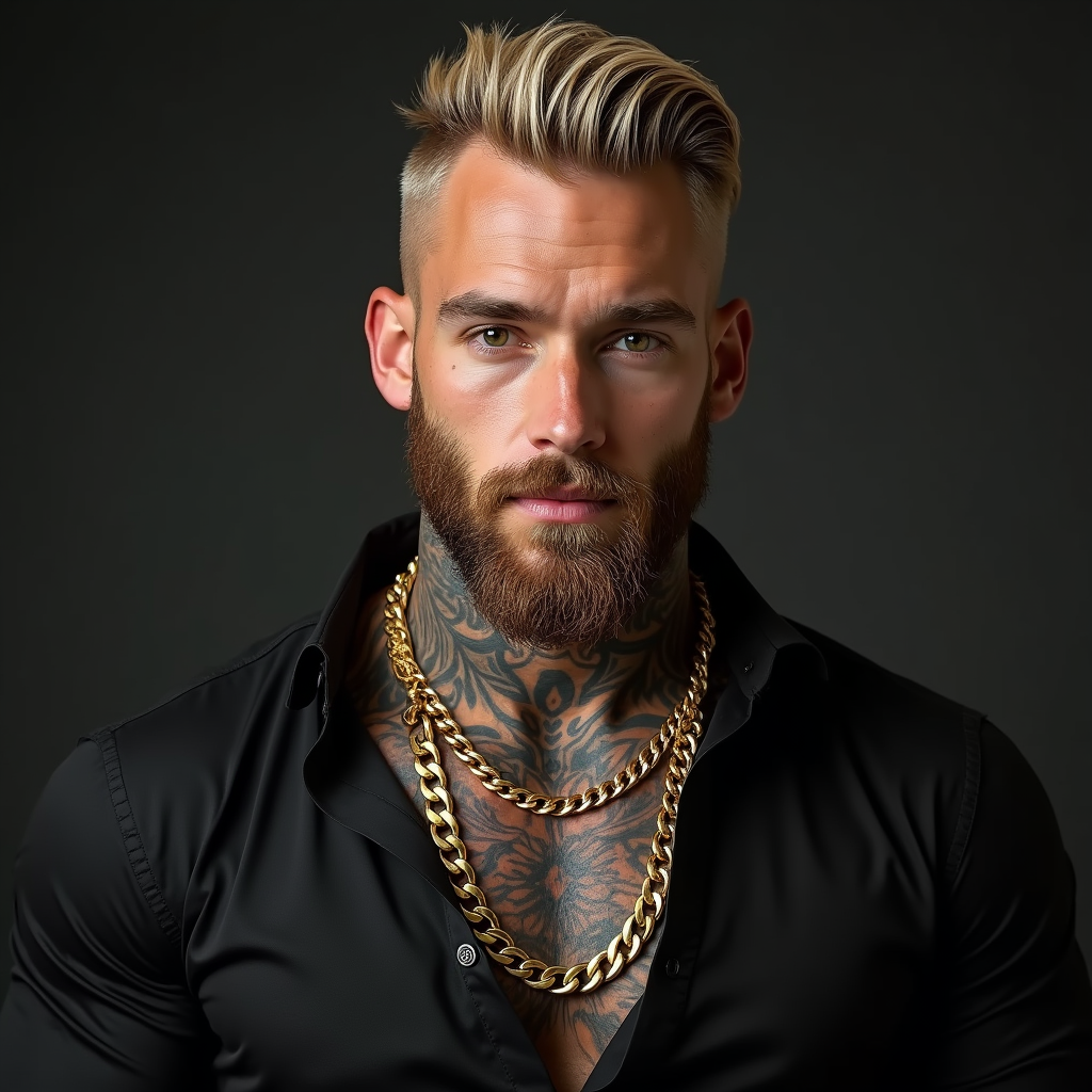 Stylish Muscular American Man with Neck Tattoos