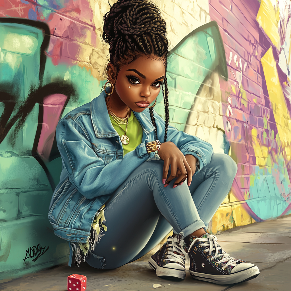 Stylish Teen Girl Shooting Dice in Urban Street