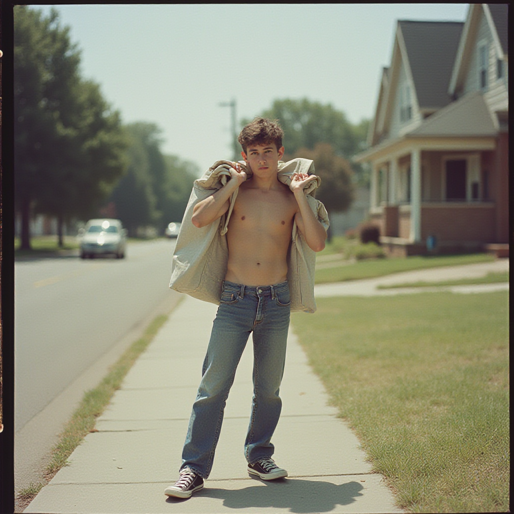 Summer Newspaper Delivery Boy in 1980s Suburb
