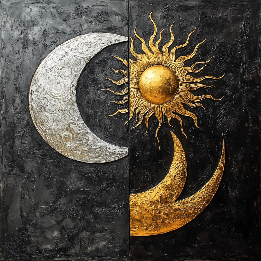 Sun and Moon Eclipse Relief in Gold and Silver