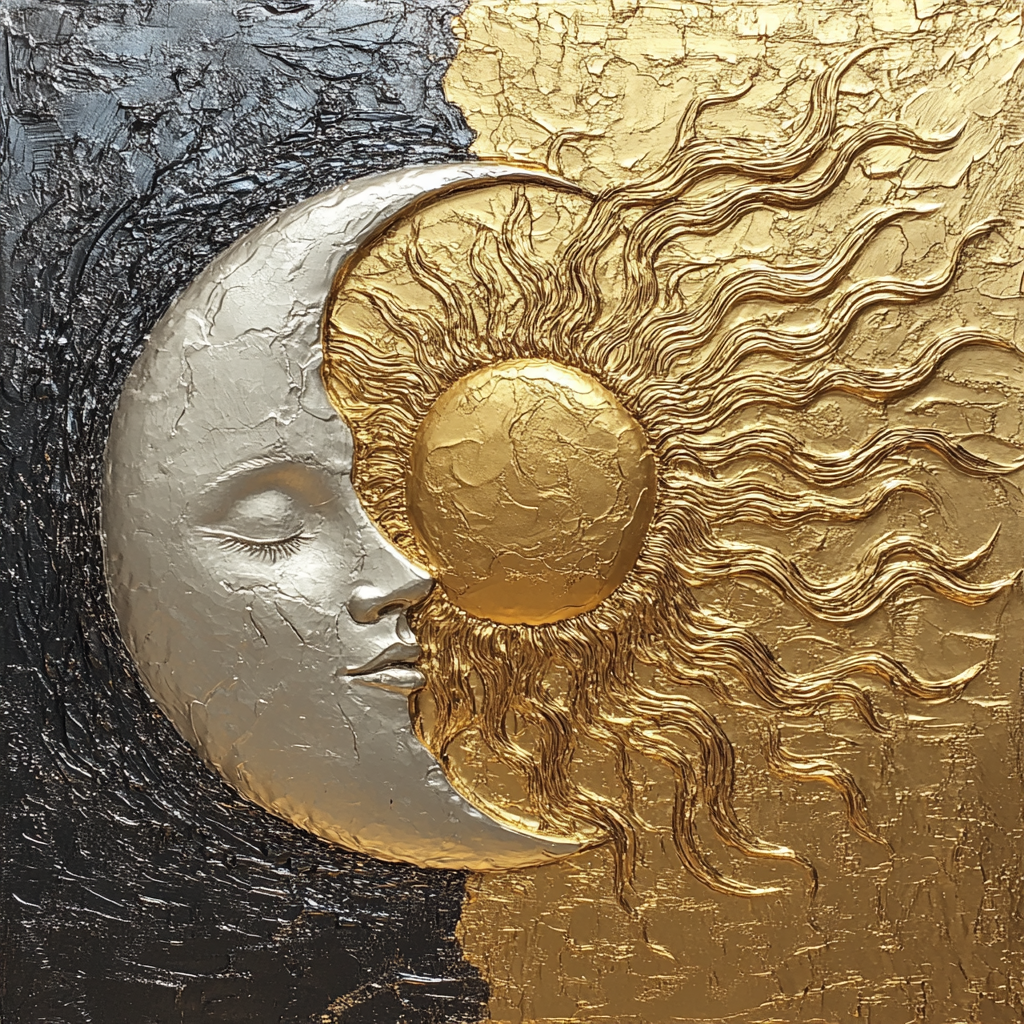 Sun and moon in gold and silver tones