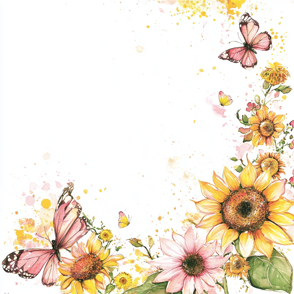 Sunflower and Butterfly Border on Stationery Sheets