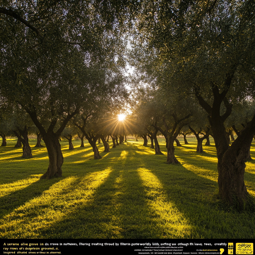 Sunrise in Iranian olive grove with farmers harvesting