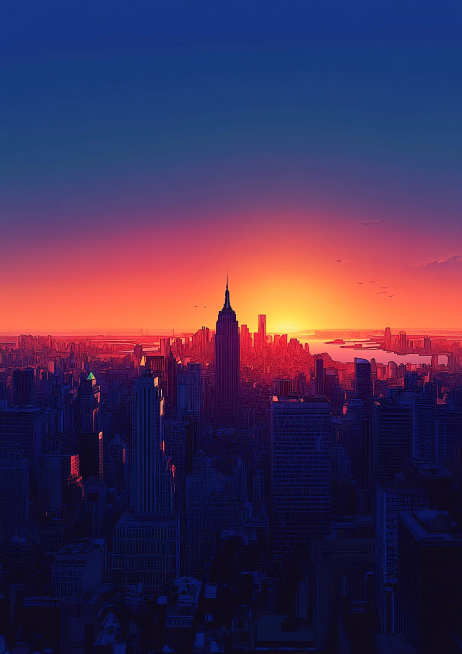 Sunset in New York Vector Art, Vibrant 4K