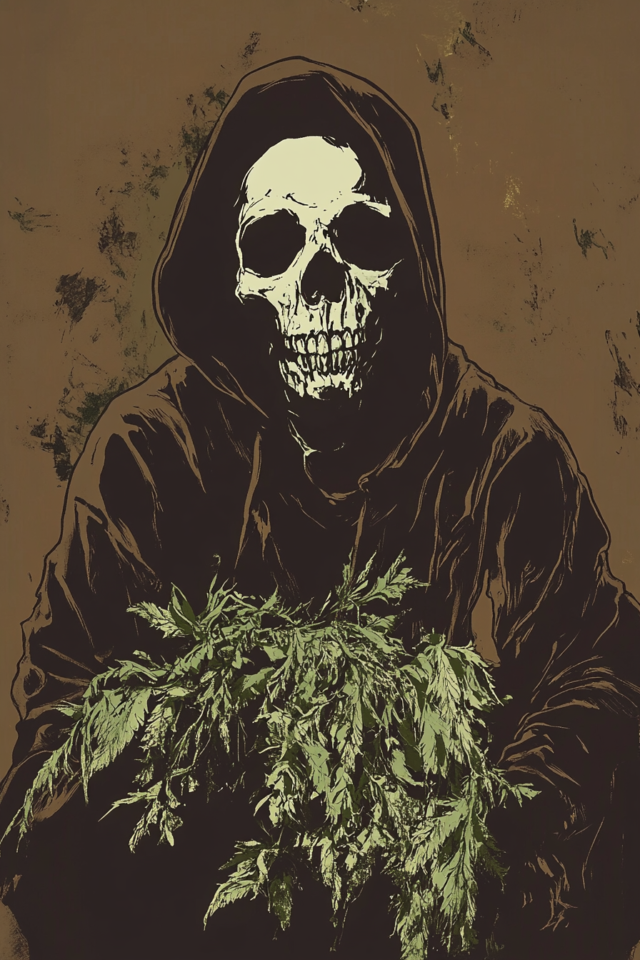 Californian reaper illustration on old t-shirt