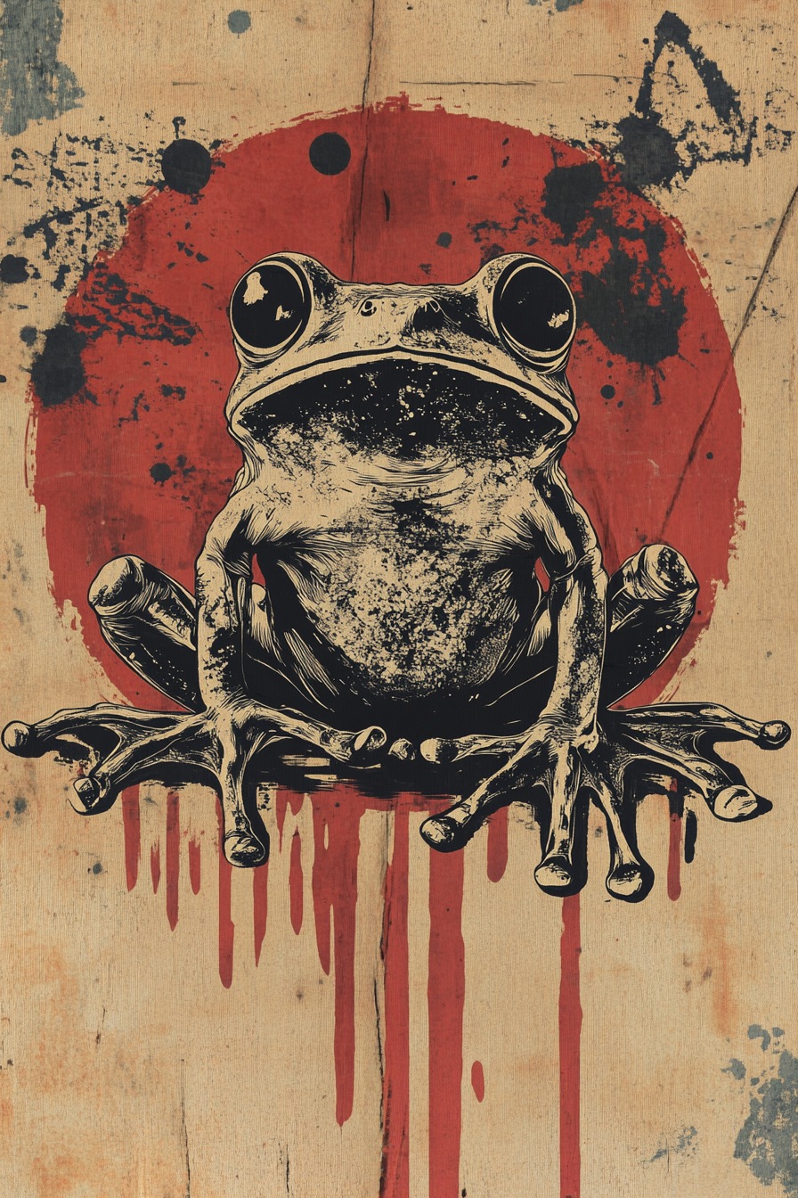 Surreal Mars Frog: Old Block Print T-shirt Design