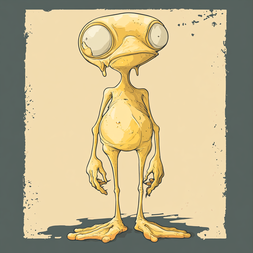 Surreal Tweety-inspired bird with exaggerated human features