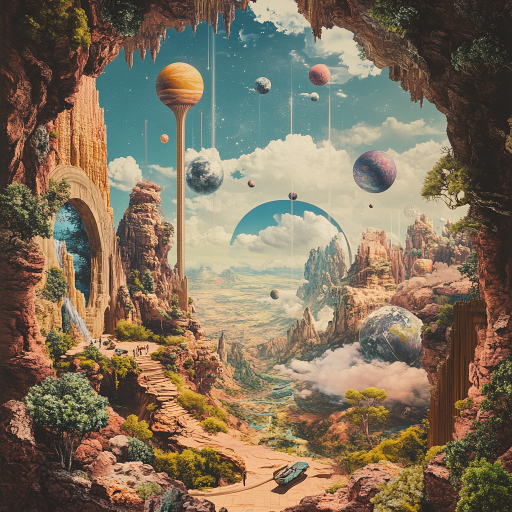 Surreal landscape album cover design with dream-like elements