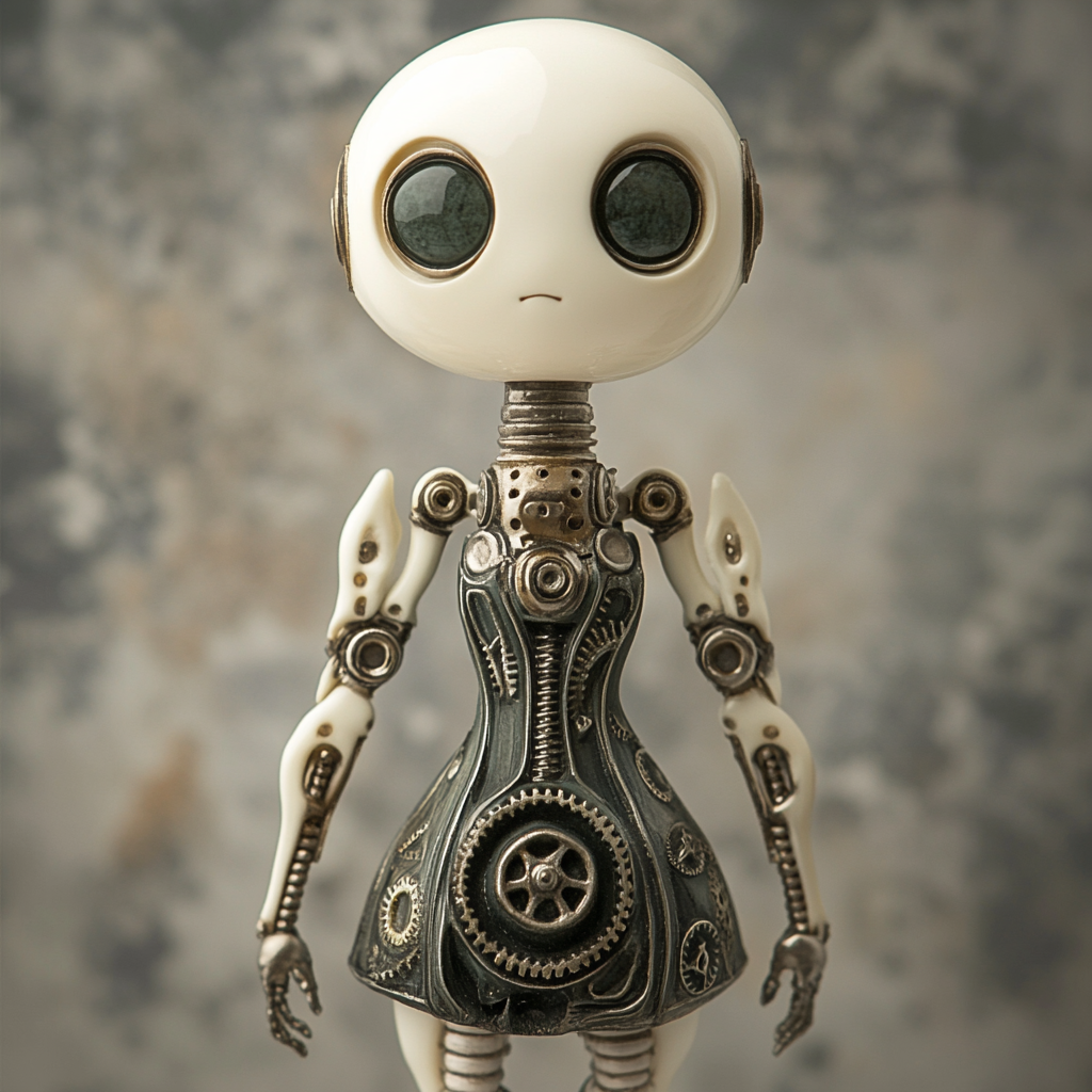 Surreal steampunk doll with mechanical elegance