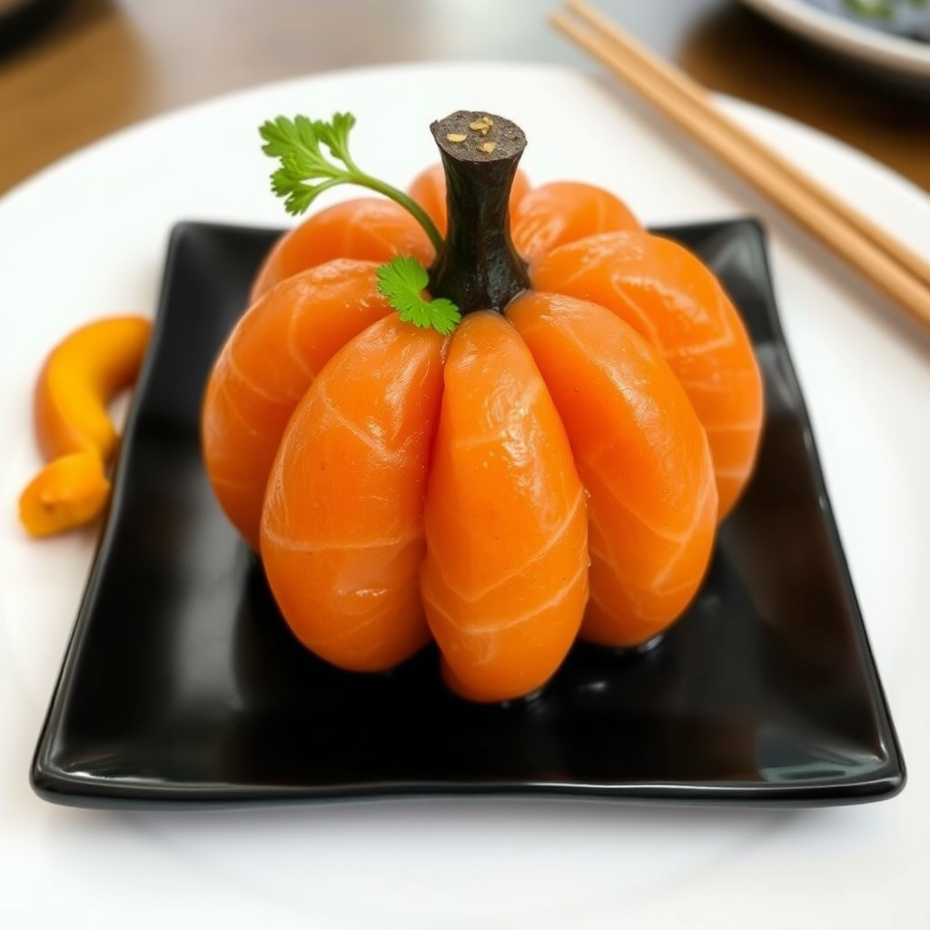 Sushi pumpkin made from salmon - a delicious treat!