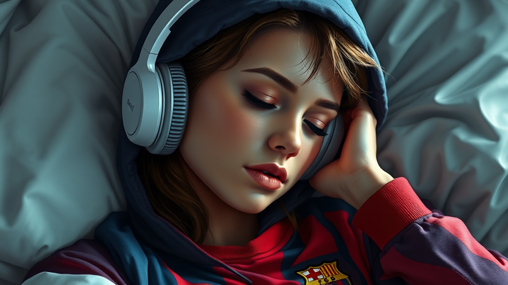 Swiss Girl in Barcelona Football t-shirt Dreaming Beautifully