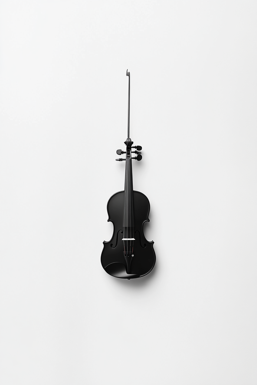 Symmetrical photograph of violin on white background