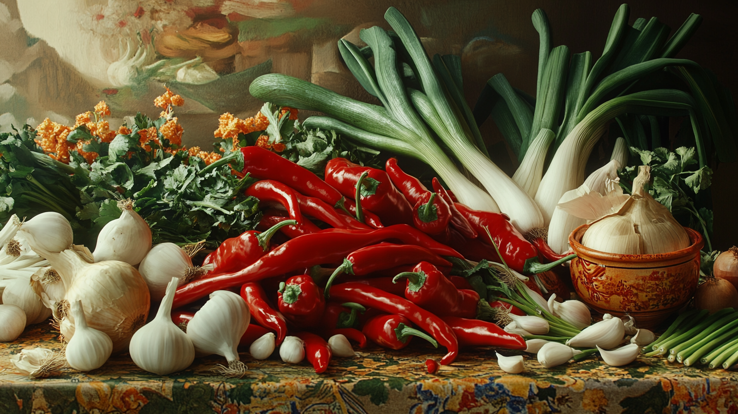 Table filled with colorful vegetables under bright light