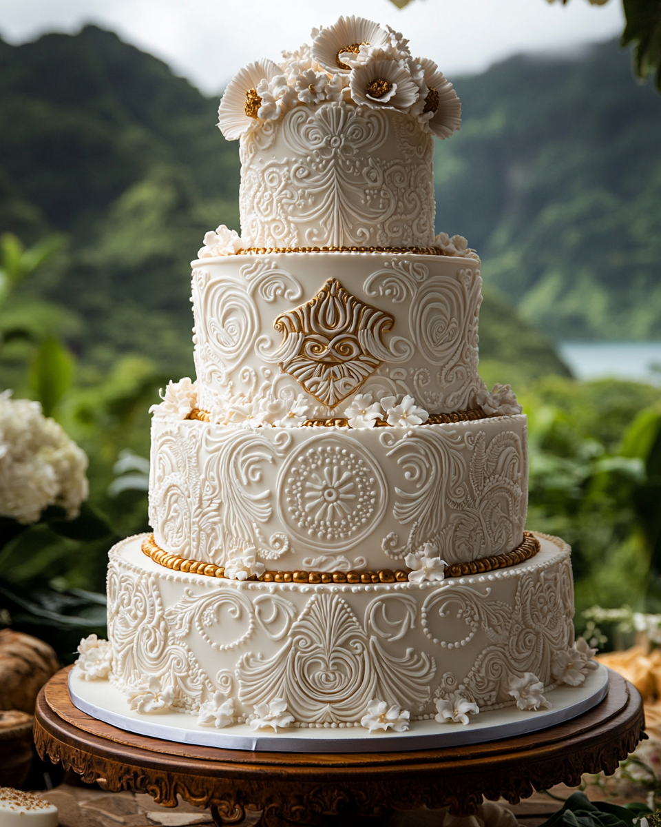 Tall Tribal Wedding Cake in Hawaii