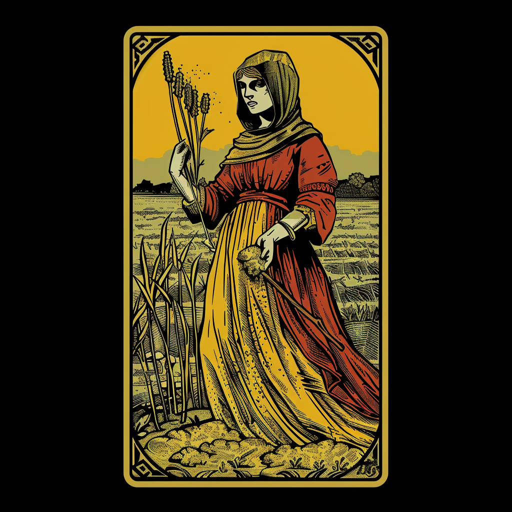 Tarot style logo with modern Demeter and technologies.