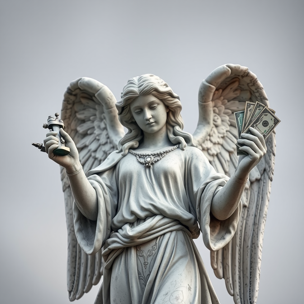 Tattoo Angel Statue with Money in Hand