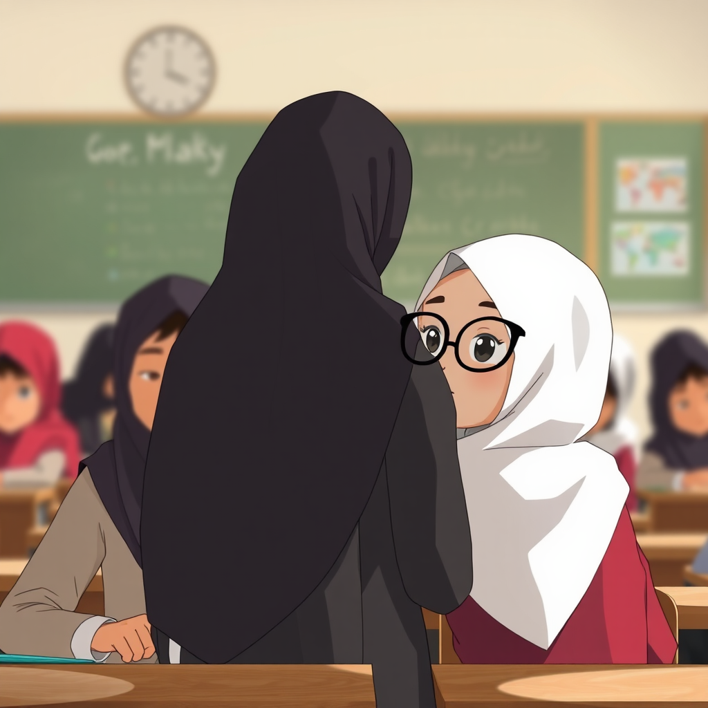 Teacher and students with hijab in school