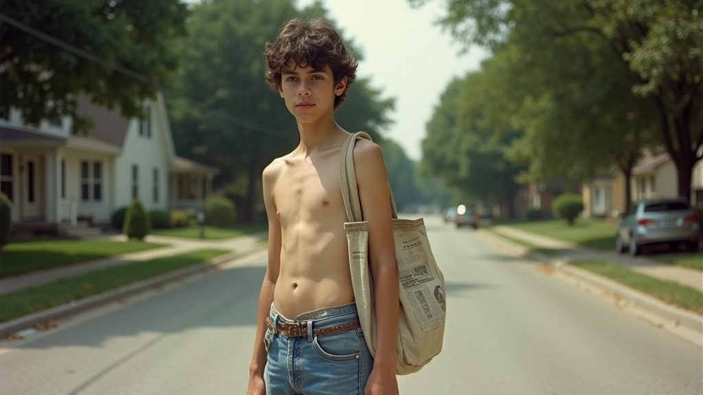 Teen Delivering Newspapers in 1980s Suburban Summer