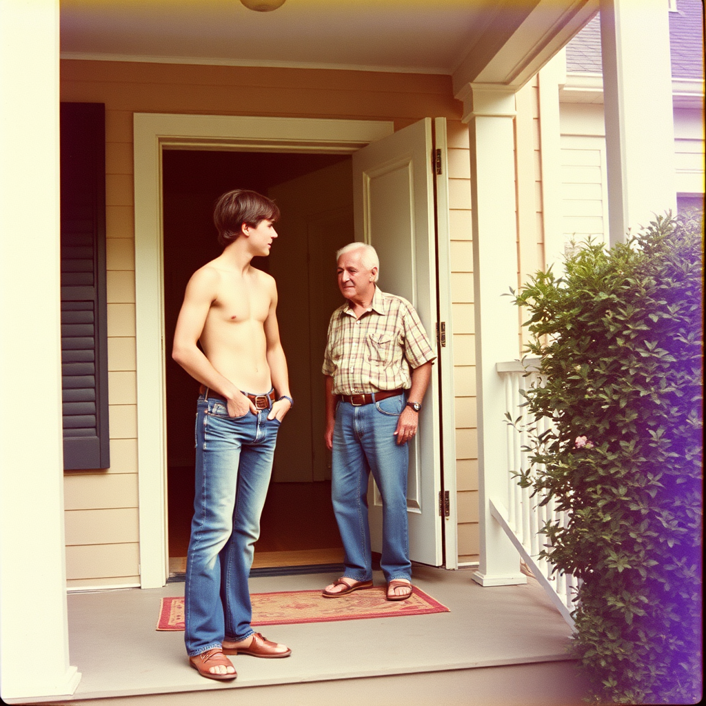Teenage Boy Chatting with Elderly Man in 1977
