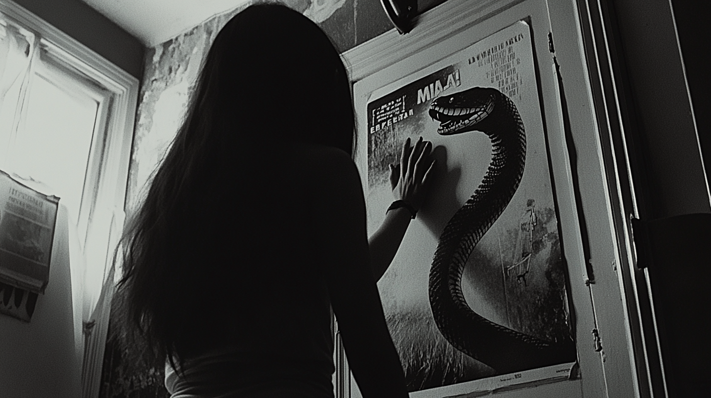 Teenage Girl Hits Snake Poster in Gymnastics Gear