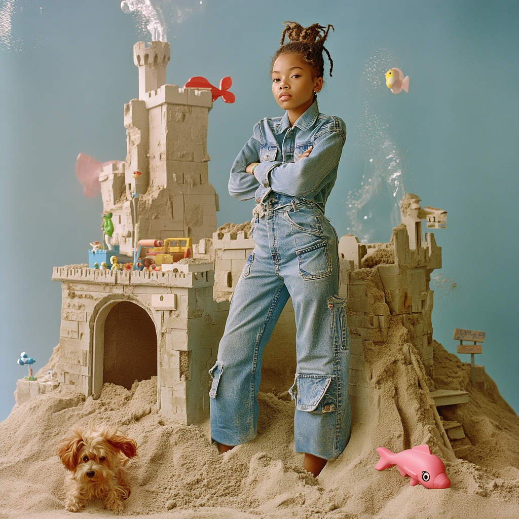 Teenage girl in surreal sand castle world