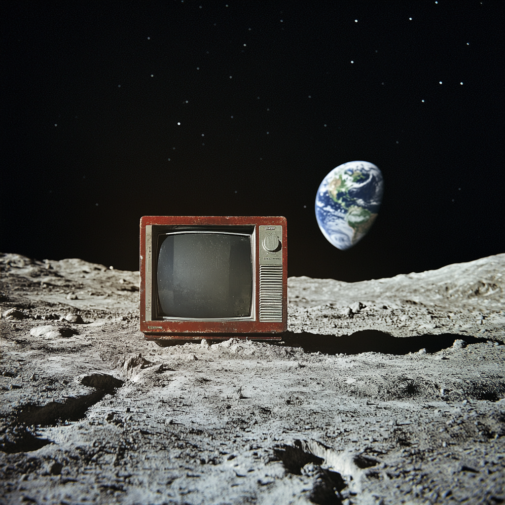 Television on Moon with Earth and Satellite