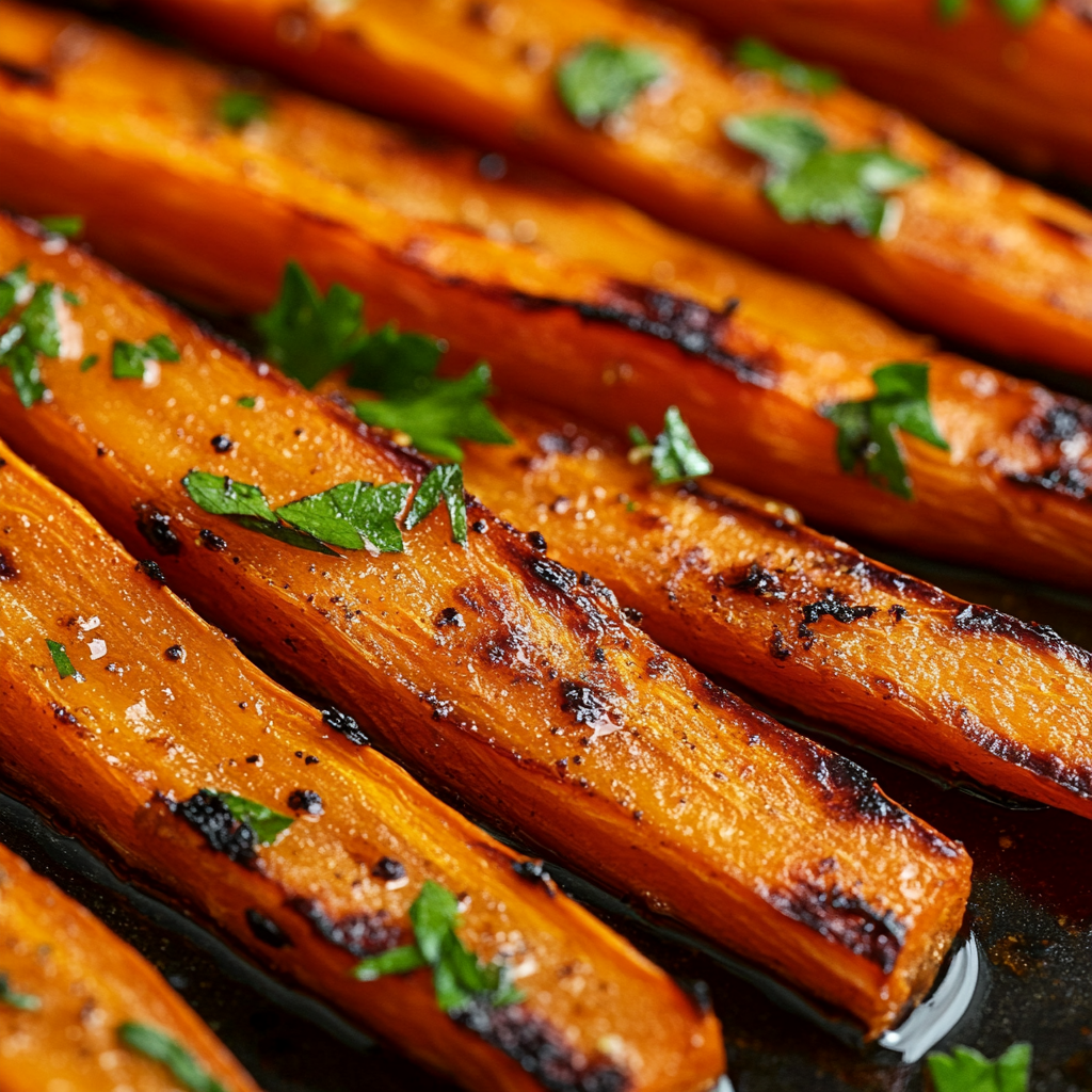 Tender Roasted Carrots with Sweet Glaze and Herbs.