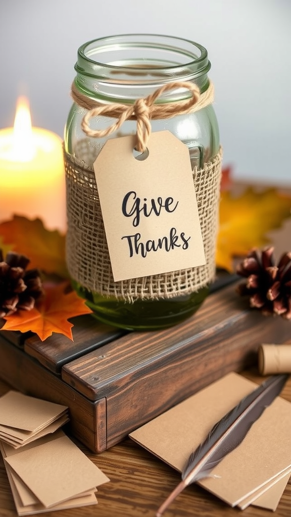 Thankful Jar in a rustic Thanksgiving setting