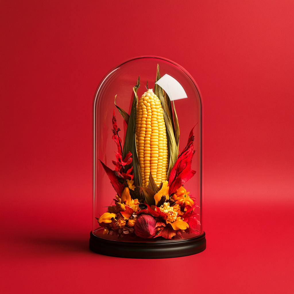 Thanksgiving Corn on the Cob in Glass Dome