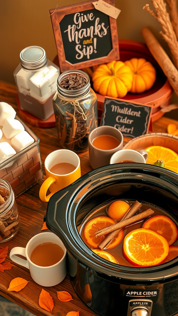 Thanksgiving Drink Station with Hot Chocolate and Cider