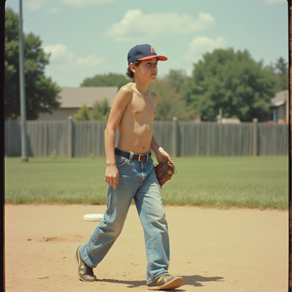 The 1980s Teen Playing Baseball in Suburb