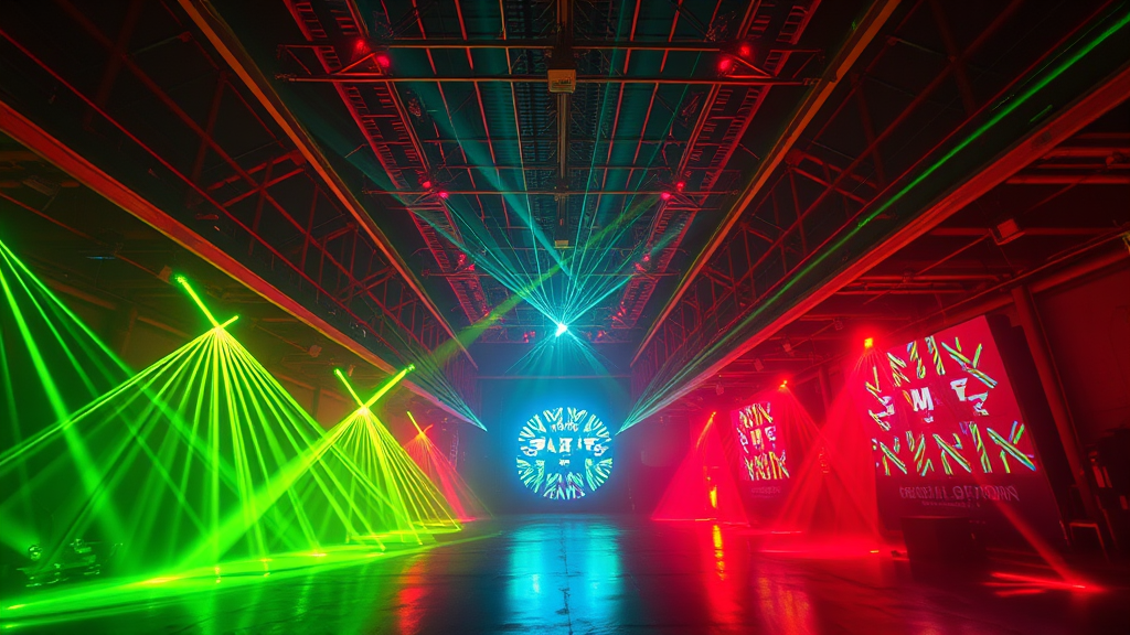 The 90s Rave with Laser Lights in Warehouse