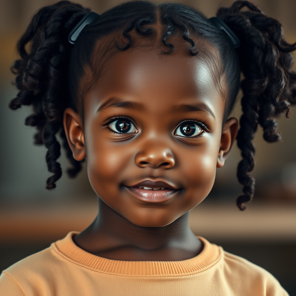 The African American Girl with Curly Pigtails