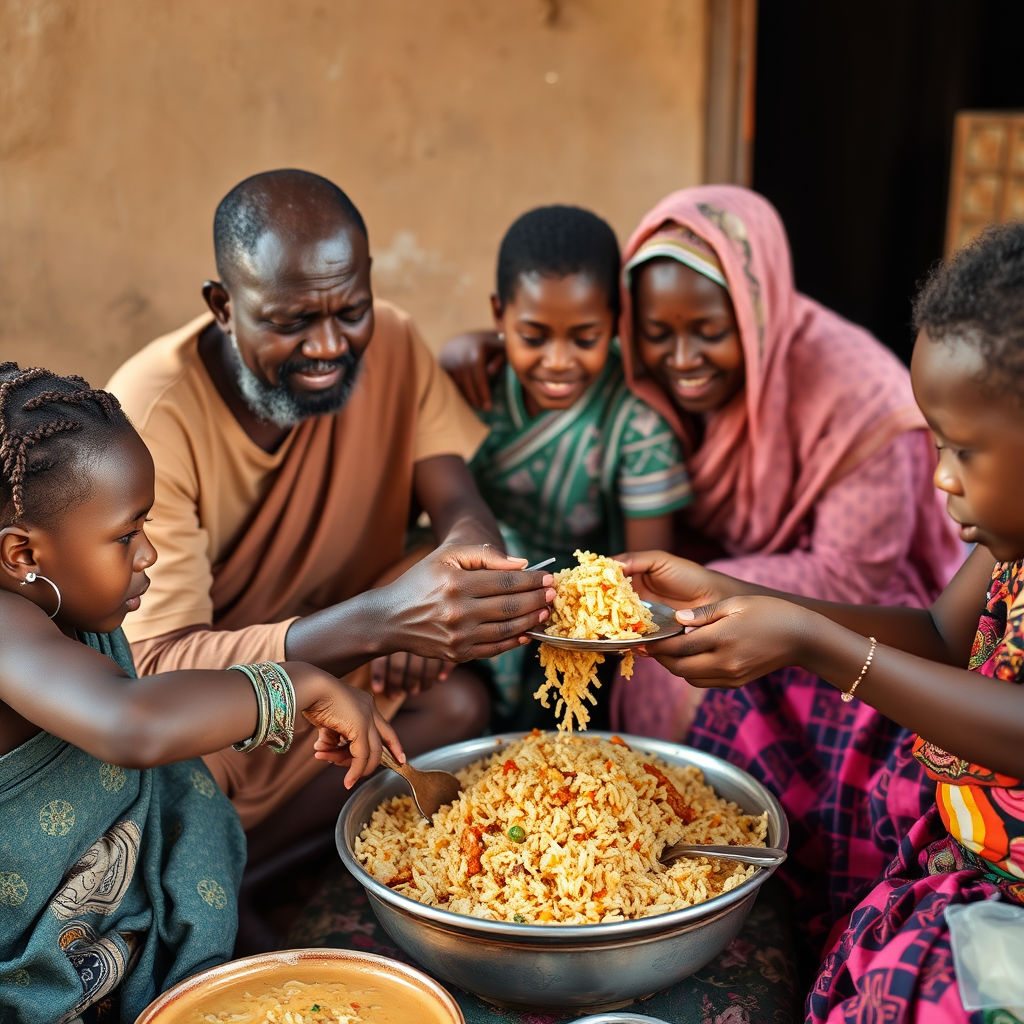 The African Family Enjoying Jollof Rice