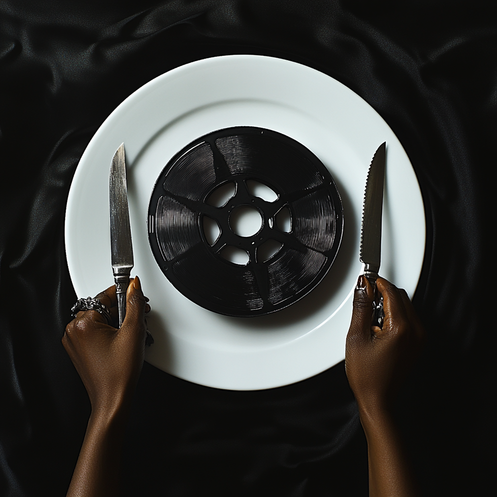 The African woman prepares food in a film